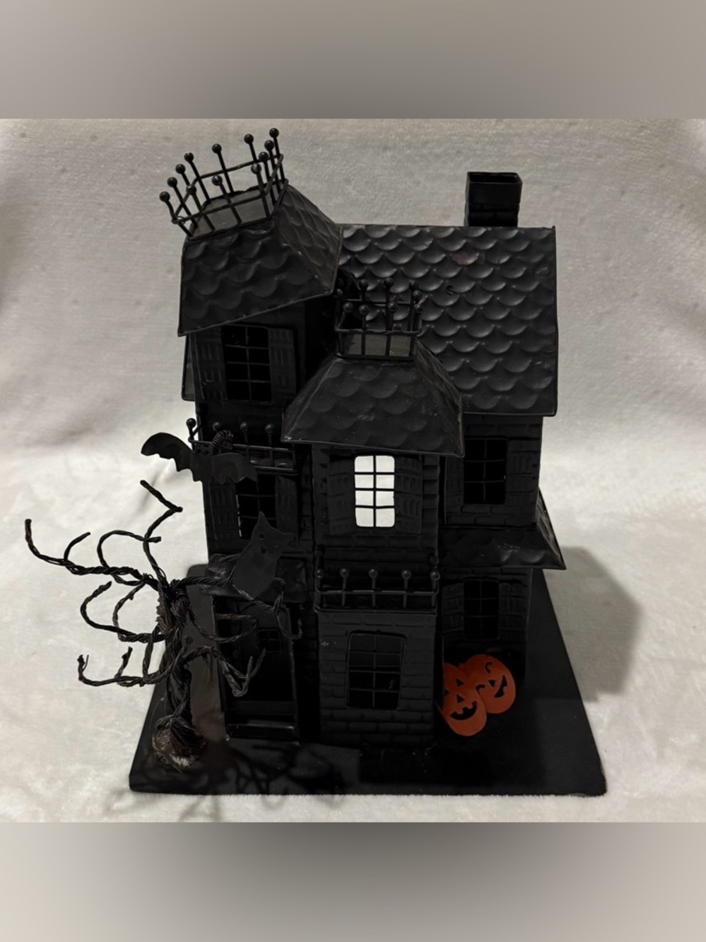 Vintage Halloween Haunted House Candle Holder Black Metal Spooky Decor